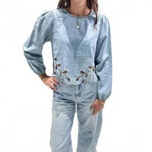 NEW THE GREII evie detail blouse in washed denim